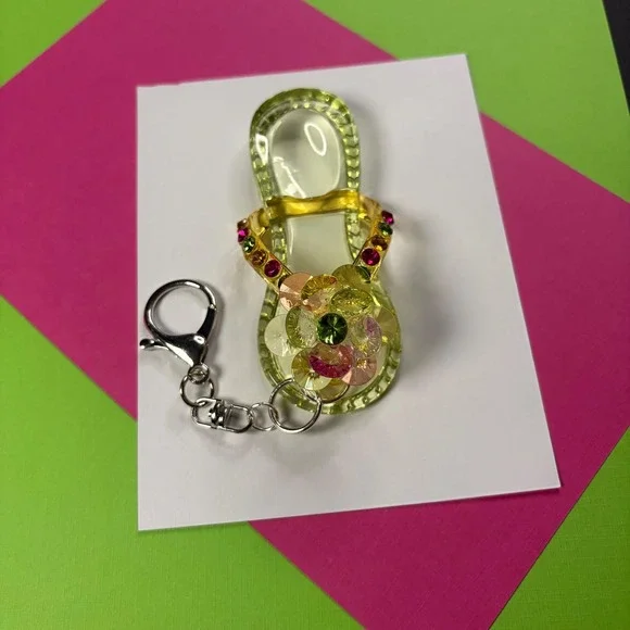 Rhinestone and Beaded Sandal Flip Flop‎ Purse Charm Bag Accessory Keychain