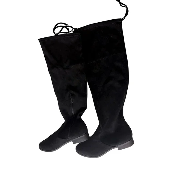 No Boundaries Womens Black Faux Suede Over The Knee OTK Boots Size 11W Low Heel