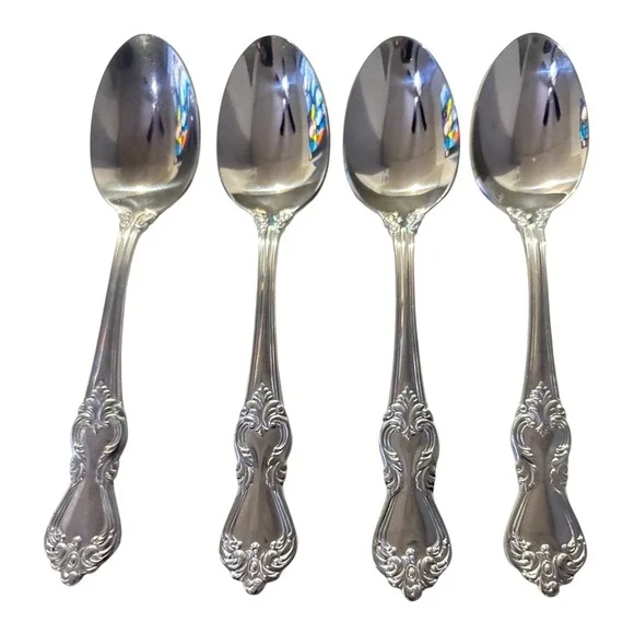 4 Reed & Barton Marlborough Glossy 18/10 Stainless 7 Inch Large Spoons Flatware