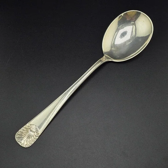 Vintage Norwegian 830‎ Silver Shell Pattern Serving Spoon 8.25