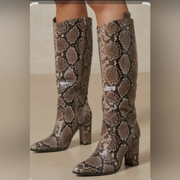 Snakeskin Pattern Knee-High Boots
