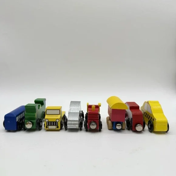 Mixed Lot Of‎ Wooden Cars Some Magnetic And Mixed Brands Lot Taxi