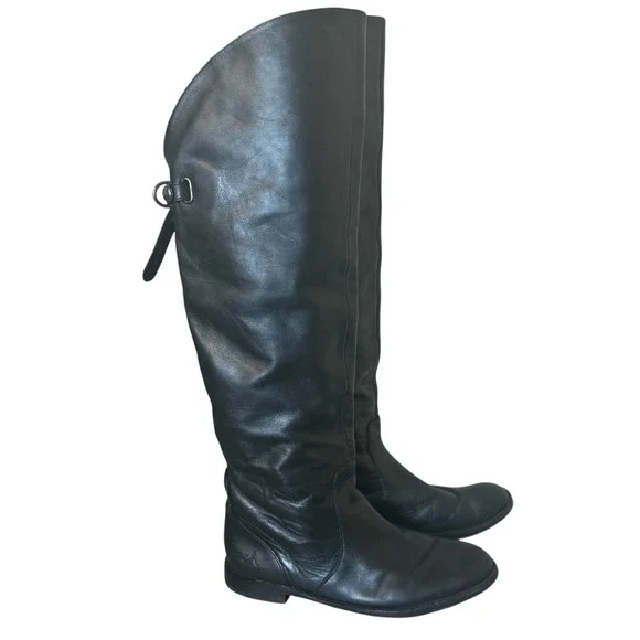 Coach Cheyenne Black Riding Equestrian Leather Over The Knee Boots 5.5 B‎ Luxury