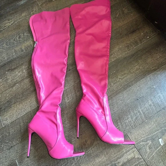 Cape Robbin Toxic thigh-high  Hot Pink Over The Knee Peep Toe Stiletto Boots 8