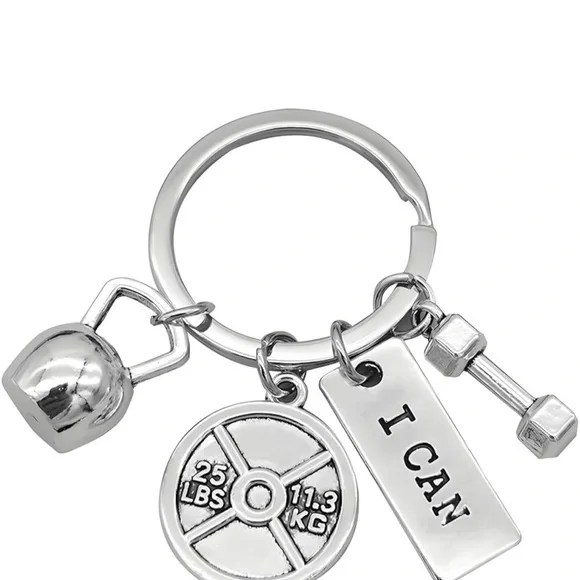 💪🏼 Fitness Keychain with Dumbbell and Kettlebell Charms | NWT