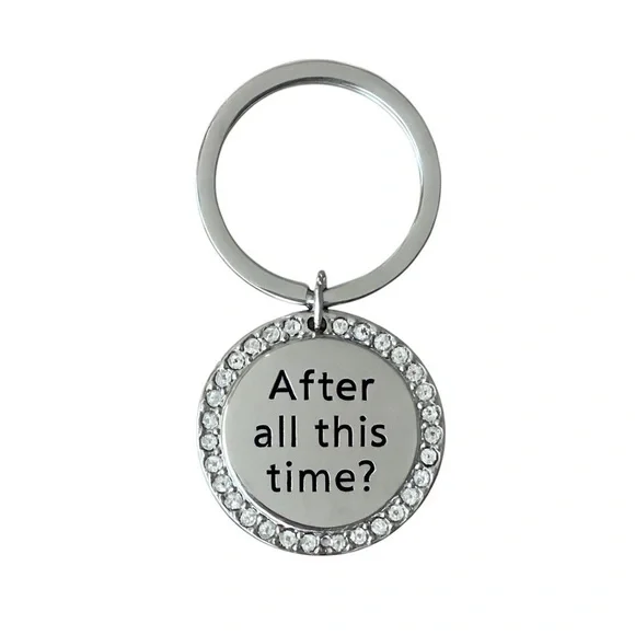 After All This Time Keychain Silver Rhinestone Sentimental Quote Charm 1.25