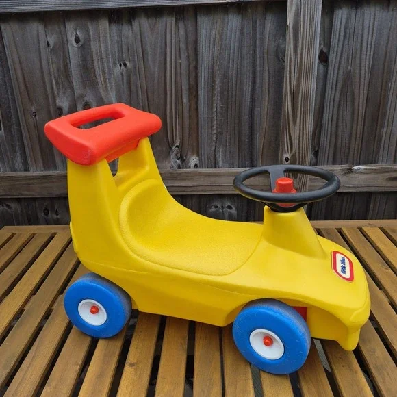 Vintage  Little Tikes yellow race car Ride On Push Toy Roadster Made In USA