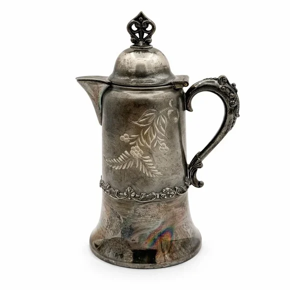 Silver Quadruple Plate Warren NY 851 Cream Syrup Pot Pitcher Antique Floral 7