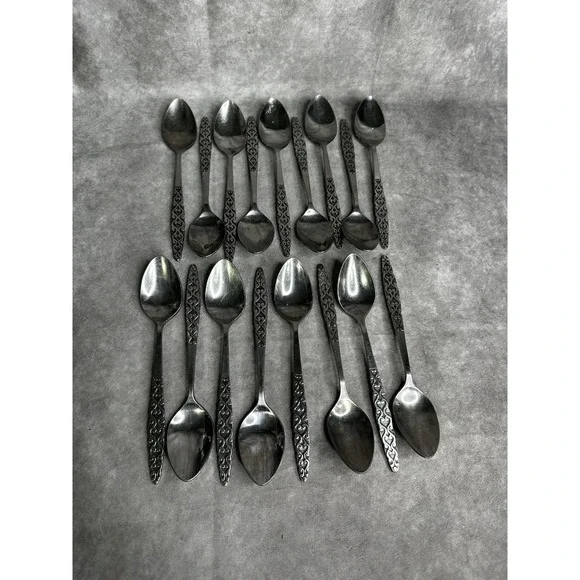 17 Dinner Spoons National Stainless‎ Japan Malta  NSTMAL Geometric MCM