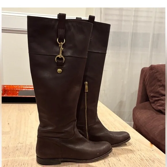 Coach‎ Leather Knee High Boots Brown Zip Side Women's Size 8