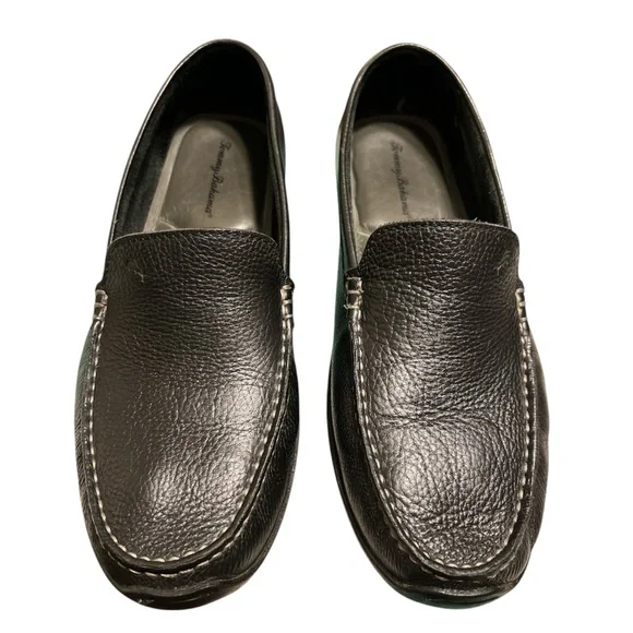 Tommy Bahama Orion Venetian Black Pebbled Leather Mens 11M Loafer Made In Brazil