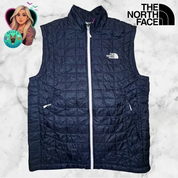 The North Face Thermoball Vest Men's Medium Blue Quilted‎ Jacket White Full Zip