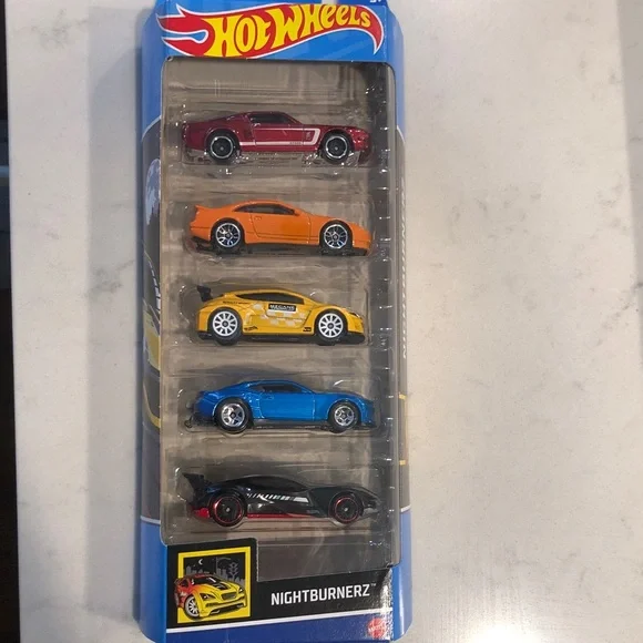 Mattel Hot Wheels Nightburnerz 5-Pack - Red, Orange, Yellow, Blue, Black