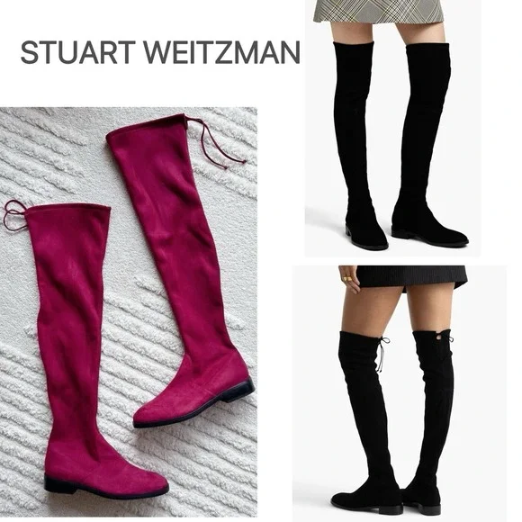 $798 Stuart Weitzman Jocey Over the Knee OTK Boots Cranberry Red Suede US 9.5