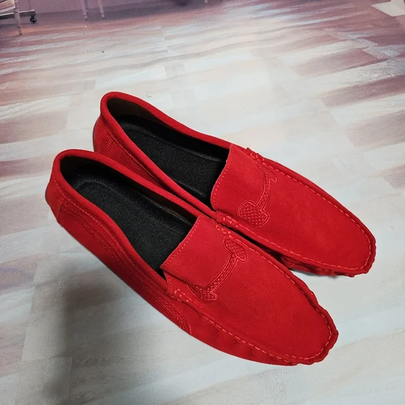 NEW MEN RED FLAT SLIP ON SHOES SIZE 10