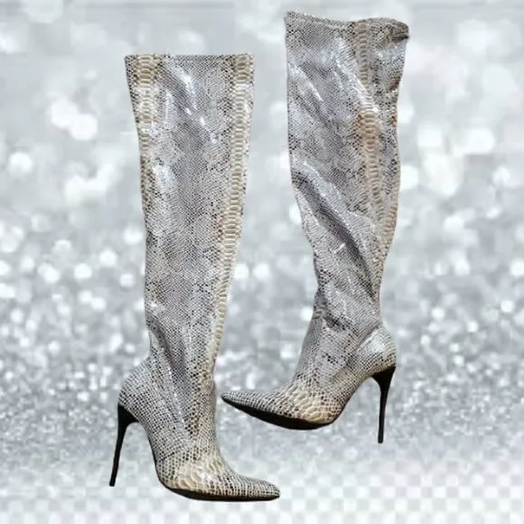 Truffle High Reptile Stilleto Over The Knee Boots