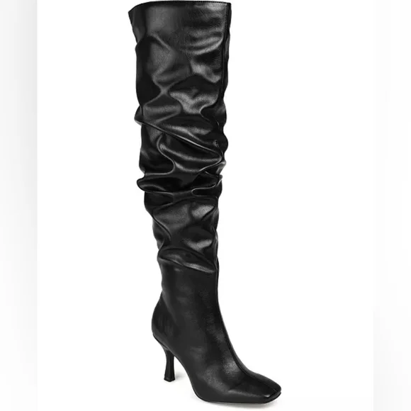 NWOT Journee Collection Kindy Knee High Slouch Boot Square Faux Leather Black 7