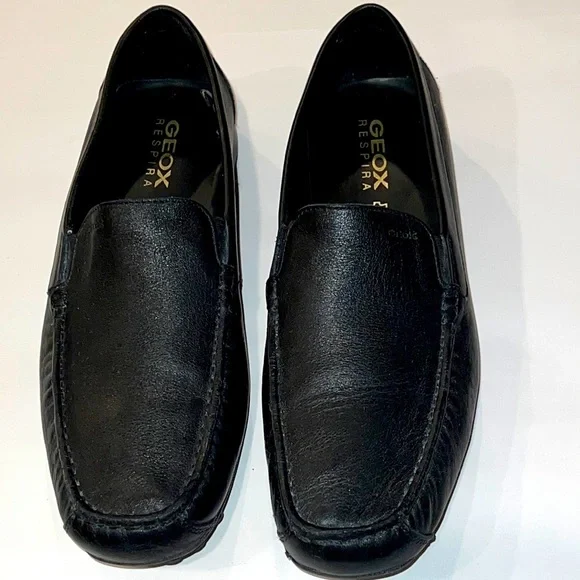GEOX Mens Respira Black Italian Leather Loafer Driving Shoe  Size 43.5 US 10.5