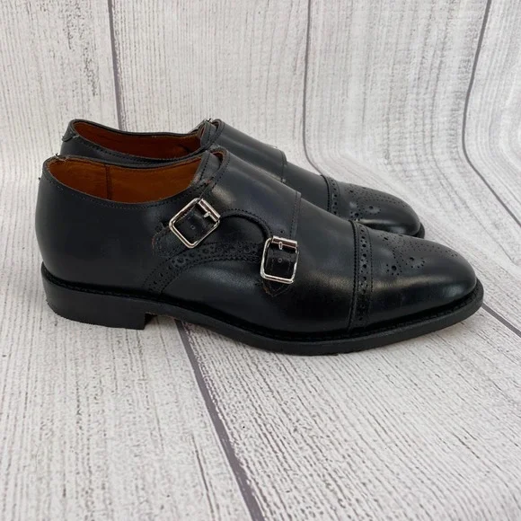 Allen Edmonds St Johns Monk Strap Mens 7.5 D Black Medallion Wingtip Dress Shoes