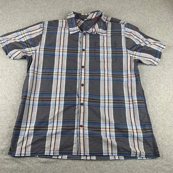 The North Face Button Up Shirt Mens XL Blue Plaid Short Sleeve Hiking Casual