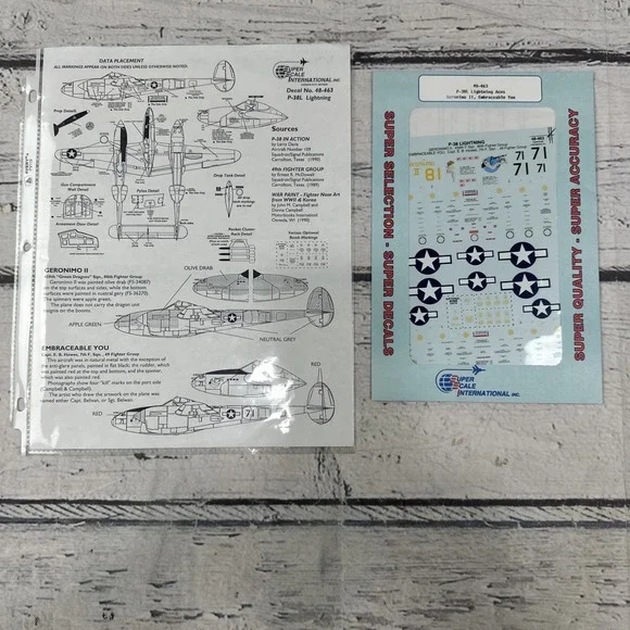 1/48 Superscale Decal 48-463 P‑38 Lightning 459th FS/80th FG,7th FS/49th FG