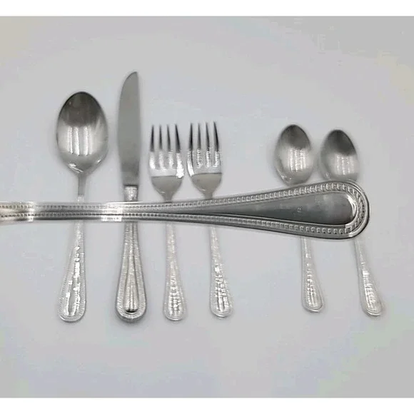 7 Pc Premiere Farberware Beaded Edge Stainless Steel Flatware‎ 18/8 Korea
