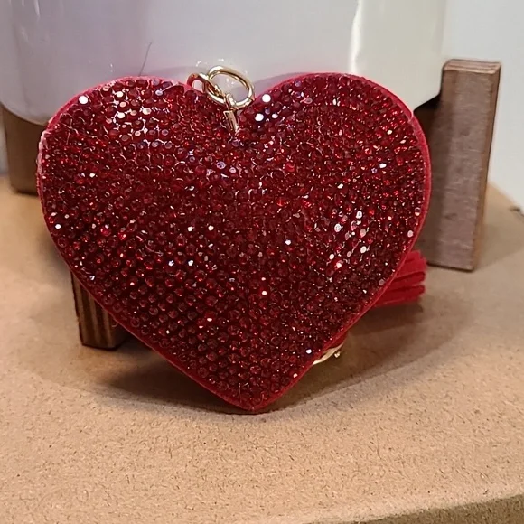 Red Rhinestone Heart Keychain Purse‎ Charm Bag Charm Bling