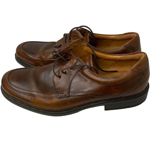 Ecco brown leather oxford shoes distressed‎ two tone lace up men 11.5 US