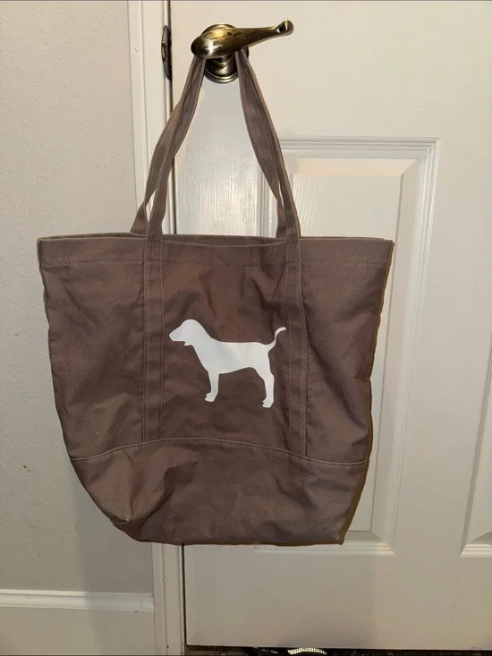 PINK Victoria's Secret Brown Canvas Tote with White Dog Graphic