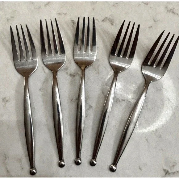 Farberware Dot Salad Forks Set of 5 Stainless Flatware Replacement Contemporary
