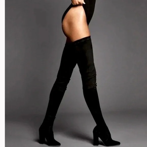 NIB Tamara Mellon Helmut Over The Knee Stretch Suede Boots Thigh Black 39.5