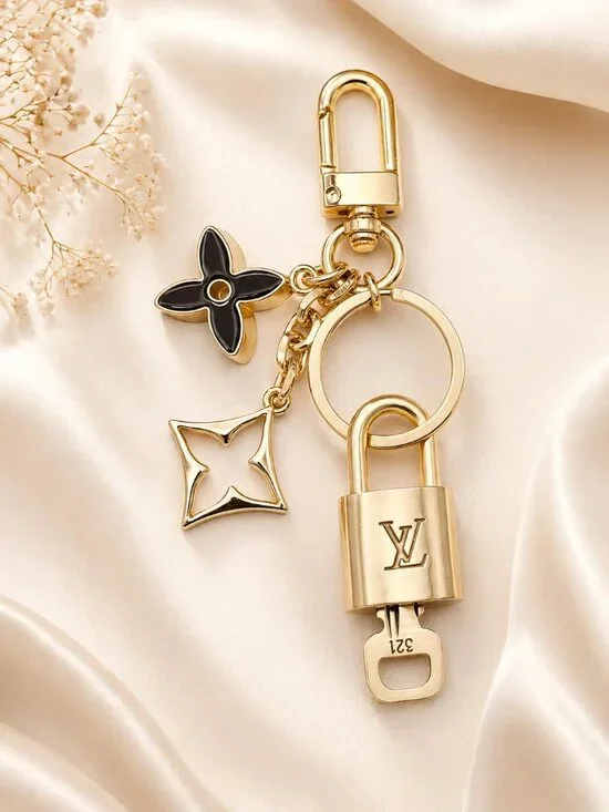 Authentic Louis Vuitton Gold Padlock 🔒 Key Set w/ Unbranded Flower Bag Charm