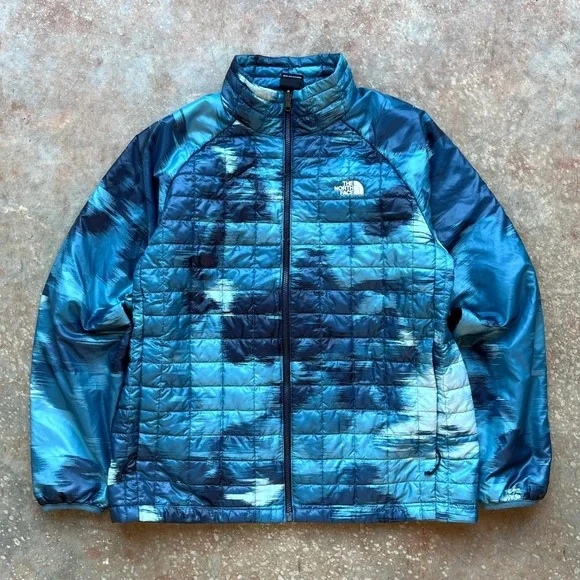 The North Face Thermoball Eco Puffer Jacket Mens Large Blue Abstract Print Zip
