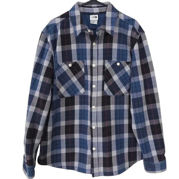 The‎ North Face Plaid Flannel Shirt Mens XL Blue Black Red Button Up Long Sleeve