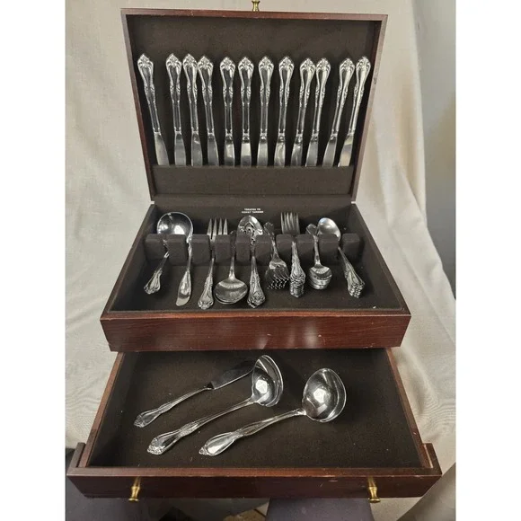 50 Pc Oneida All American BRIARWOOD Stainless Steel Flatware w Serving Spoons