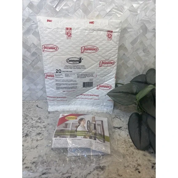 Command Large Picture Hanging Strips White 20 Pairs/Pack Damage Free Wall Decor