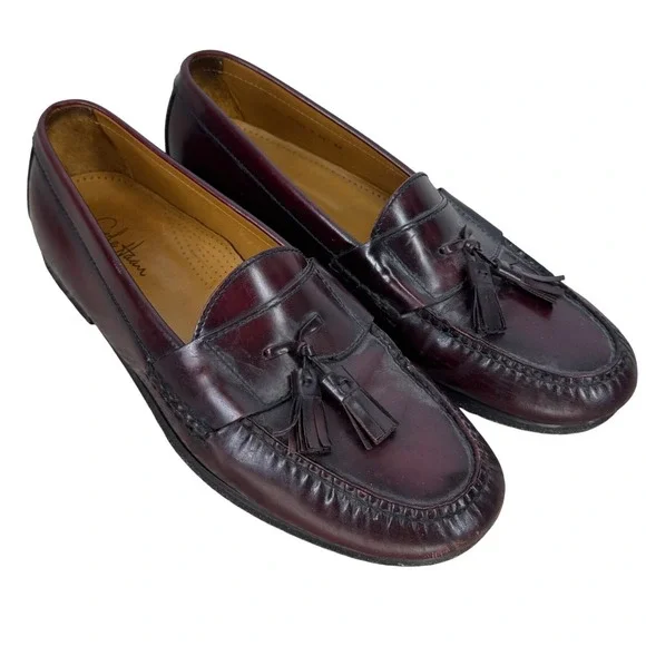 Cole Haan Mens Burgundy Leather Tassel Pinch Loafers Dress Shoes 10.5 Preppy 90s