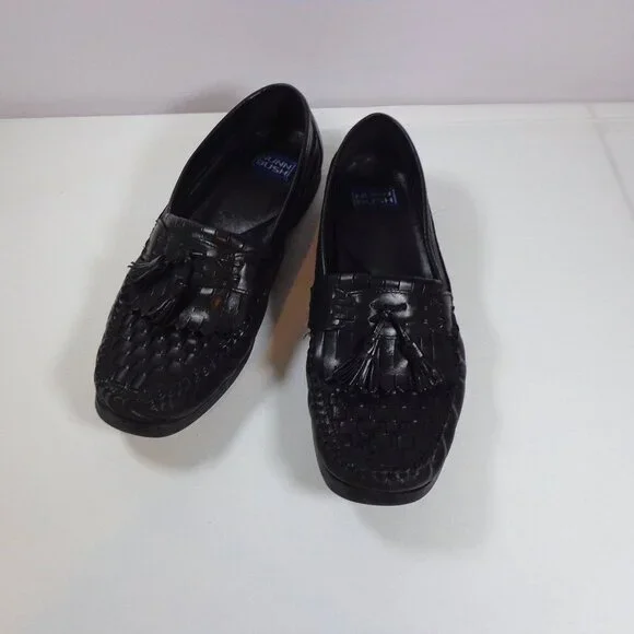 Nunn Bush Mens‎ Black Woven Leather Penney Loafers Tassels Style 84111 Size 10M