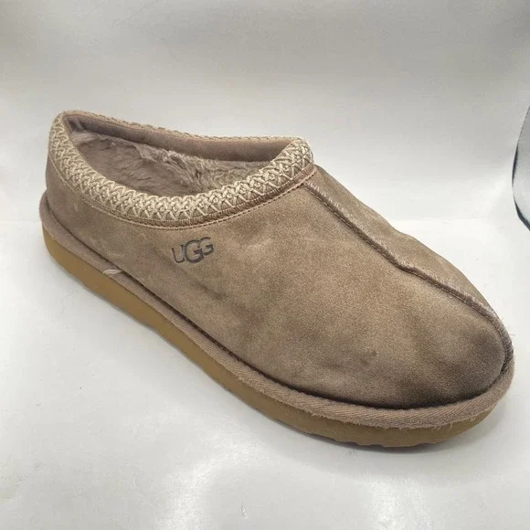 UGG Tasman 5955 Slipper Mens 10 Womens 11 Brown Suede Sheepskin Fur Lined Cozy