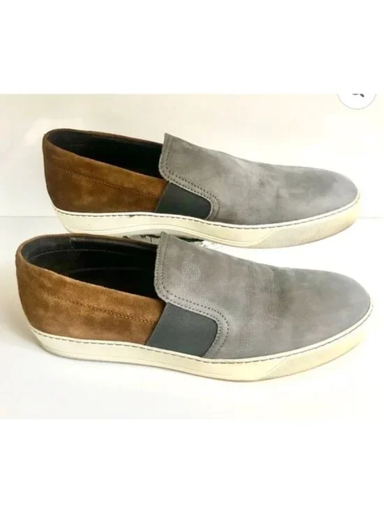 LANVIN Men's Two Tone Suede Leather Slip On Sneakers Size 8