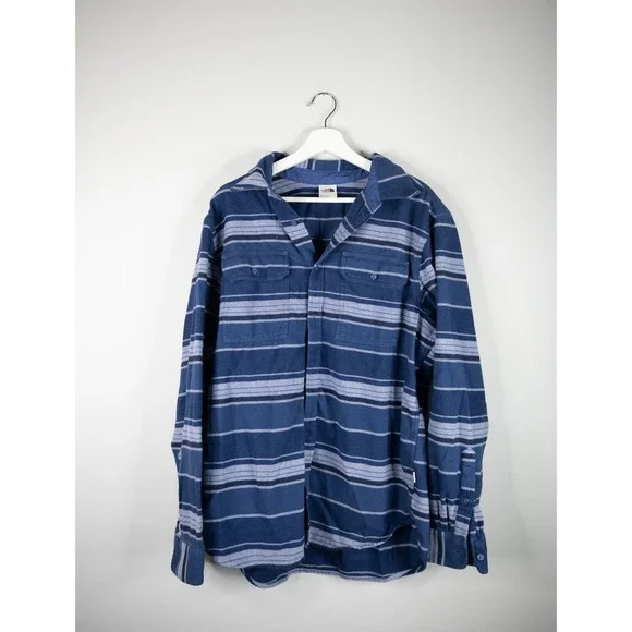 The North Face Flannel Shirt Mens Large Blue Striped‎ Long Sleeve Gorpcore