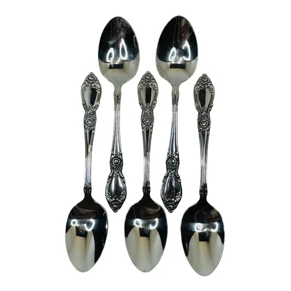 Oneida Plantation Stainless Teaspoons Set of 5 Vintage Rose‎ Floral Flatware 6