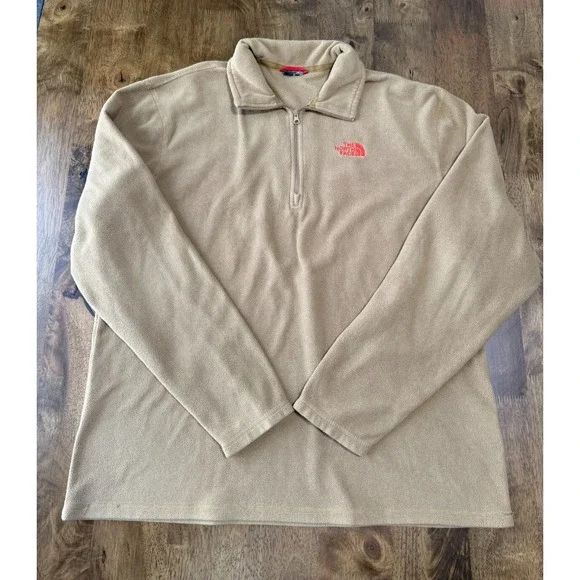 EUC The North Face Men's Fleece Quarter Zip Pullover Jacket Brown‎ tan Size M