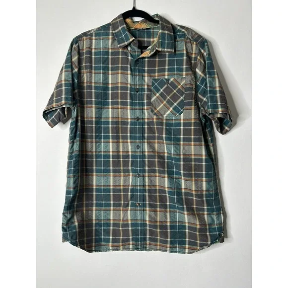 The North Face Men Size L Plaid Short Sleeve Button Front Nylon Polyester Shirt