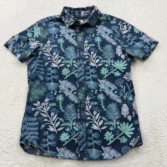 The North Face Mens Small Short Sleeve Botanical Leaf Print Cotton Button Shirt