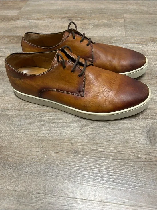 Magnanni Men’s Size 10.5 Cognac Brown Leather Lace-Up Slip-On Sneakers