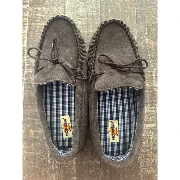 MOKKERS Men's Bruce Gray Suede Mocassin Slippers Size‎ 11 Gray Blue White Checks