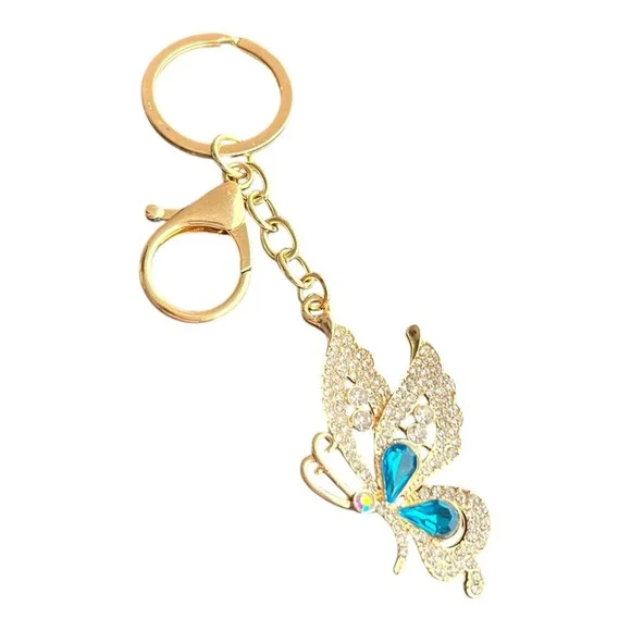 Women's Gold Blue Butterfly Key Chain 4