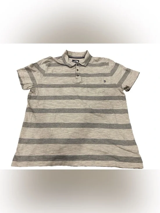 The North Face Men's XL Gray Striped Polo Shirt Short Sleeve Pocket Cotton Blend