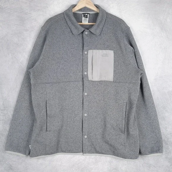 The North Face Fleece Shirt Jacket Shacket Mens Large Gray Snap Overshirt Hiking